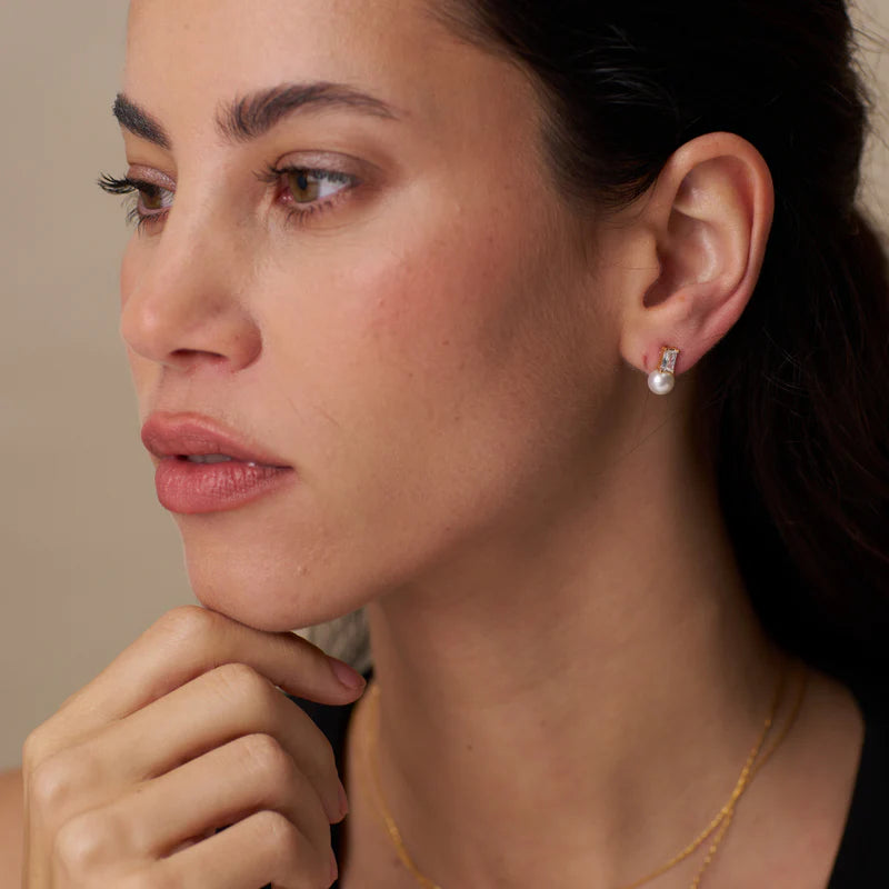 Orelia Crystal Baguette & Pearl Stud Earring