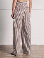 Vivere Nellie High Waisted Palazzo Trouser - Brown/Cream Stripe