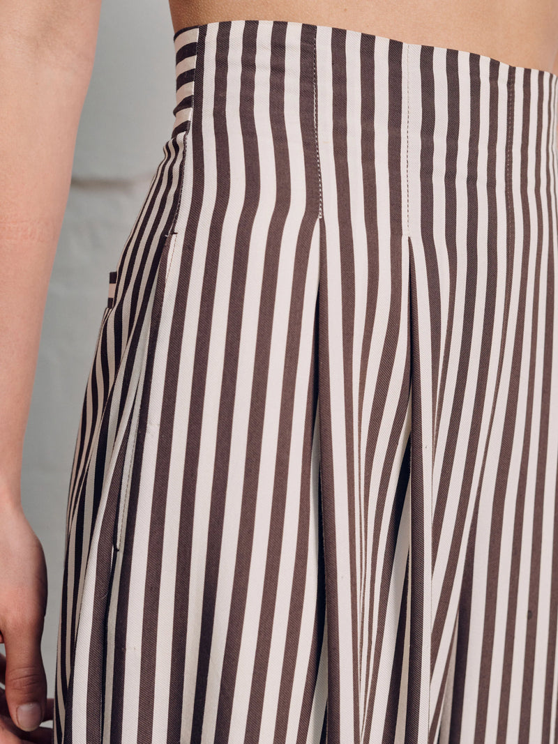 Vivere Nellie High Waisted Palazzo Trouser - Brown/Cream Stripe