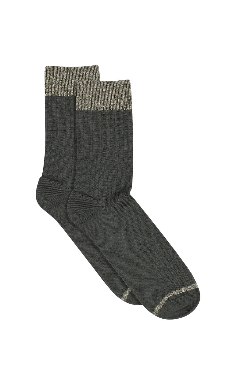 MP Denmark Erina Wool Rib Socks - Dusty Ivy