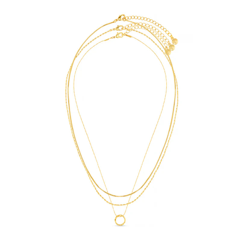 Orelia Mini Open Circle Textured 3-Row Necklace