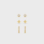 Orelia Pave Starburst & Opal Mini Micro 3 Pack Earrings