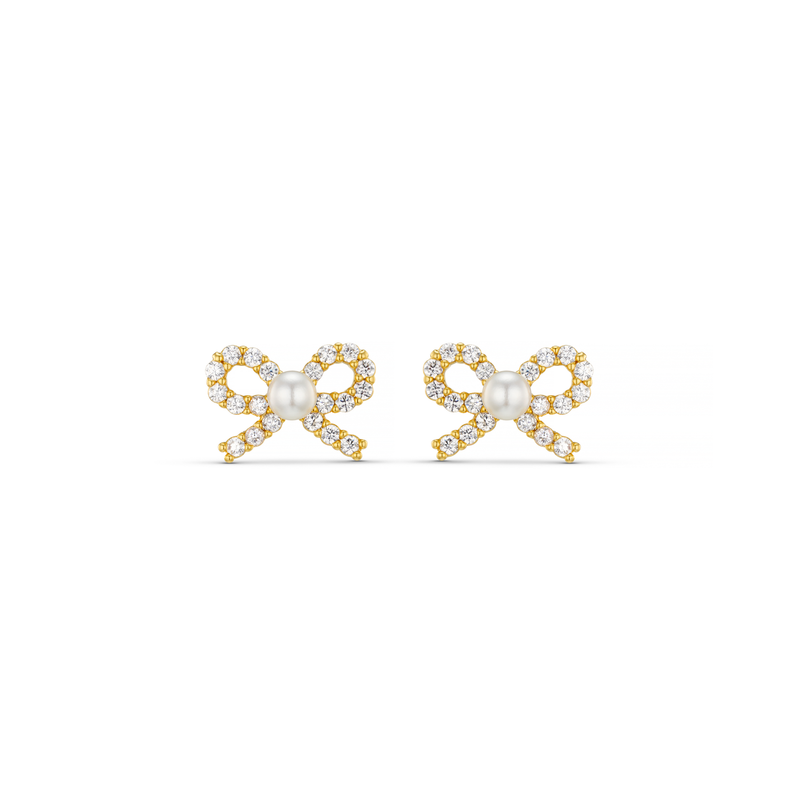 Orelia Pearl & Crystal Bow Stud Earrings