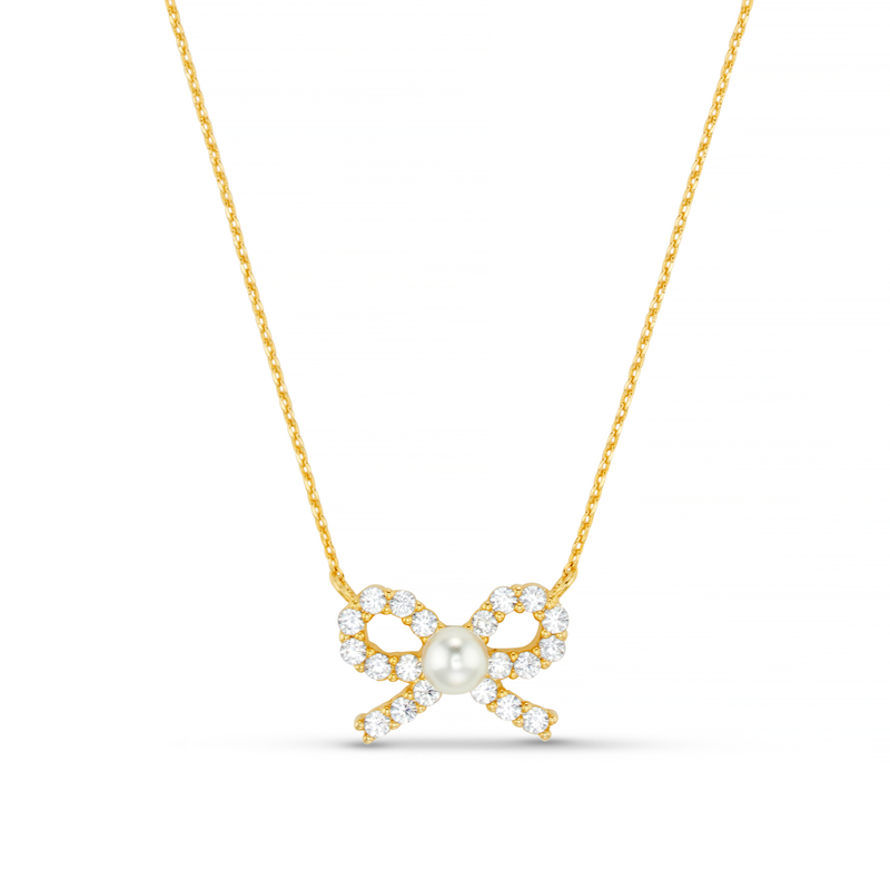 Orelia Pearl & Crystal Bow Charm Necklace
