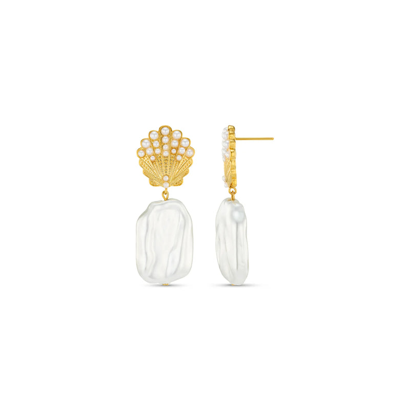 Orelia Embellished Shell & Pearl Drop Earring - Gold
