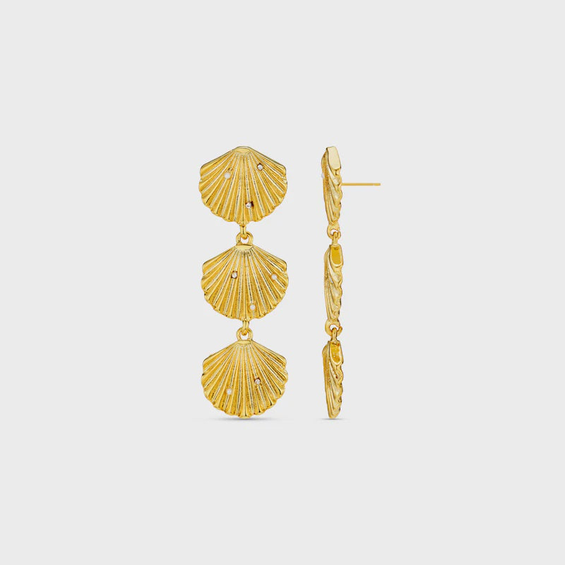 Orelia Statement Embellished Shell Drop Earrings - Gold
