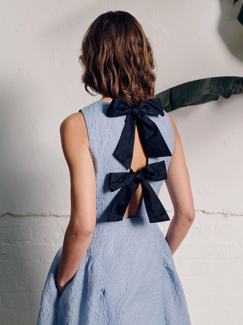 Vivere Pippa Occasion Bow Back Dress - Light Blue