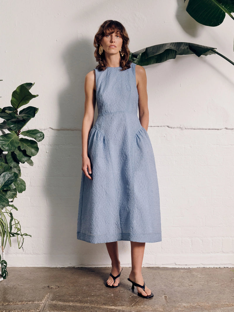 Vivere Pippa Occasion Bow Back Dress - Light Blue