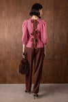 Vivere Ada Striped Organza Top - Pink/Brown
