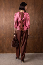 Vivere Ada Striped Organza Top - Pink/Brown