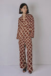 Vivre Lula Trellis Print Shirt - Caramel/Ecru
