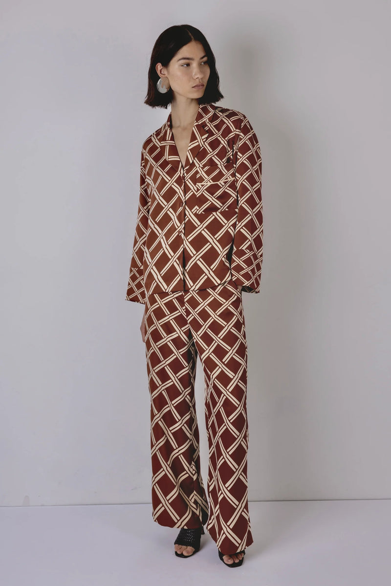 Vivre Lula Trellis Print Shirt - Caramel/Ecru