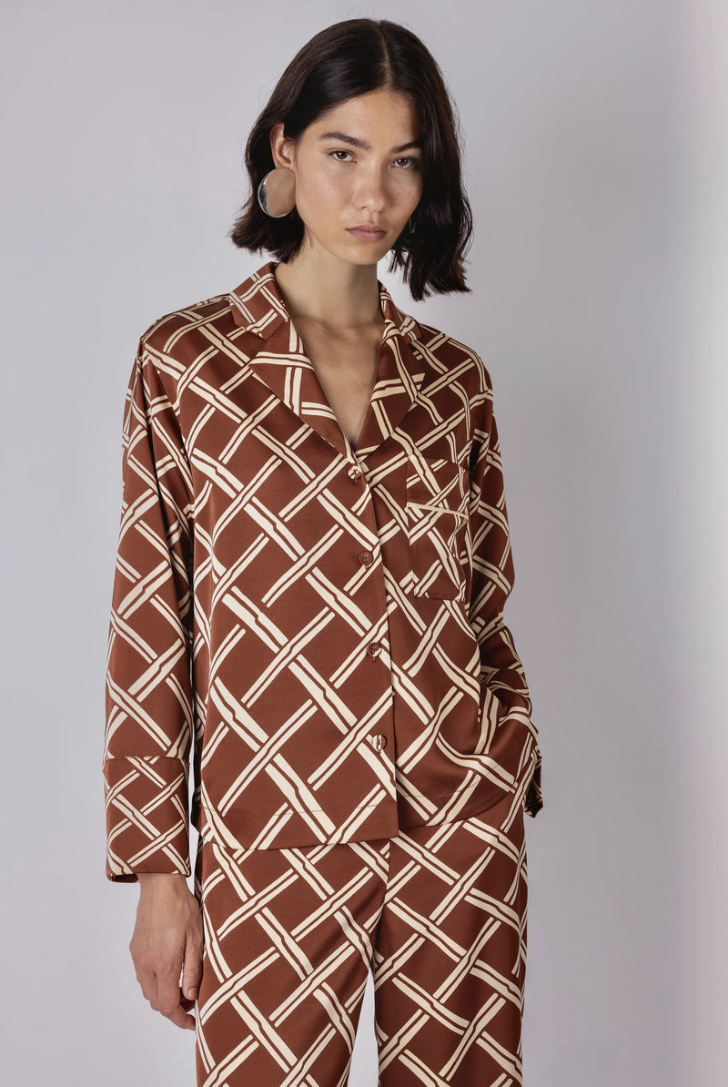 Vivre Lula Trellis Print Shirt - Caramel/Ecru