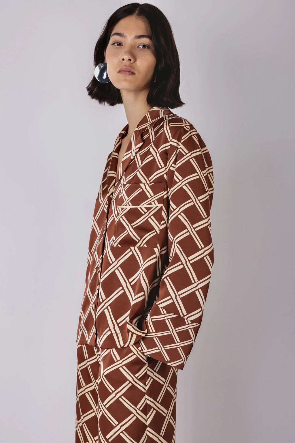 Vivre Lula Trellis Print Shirt - Caramel/Ecru