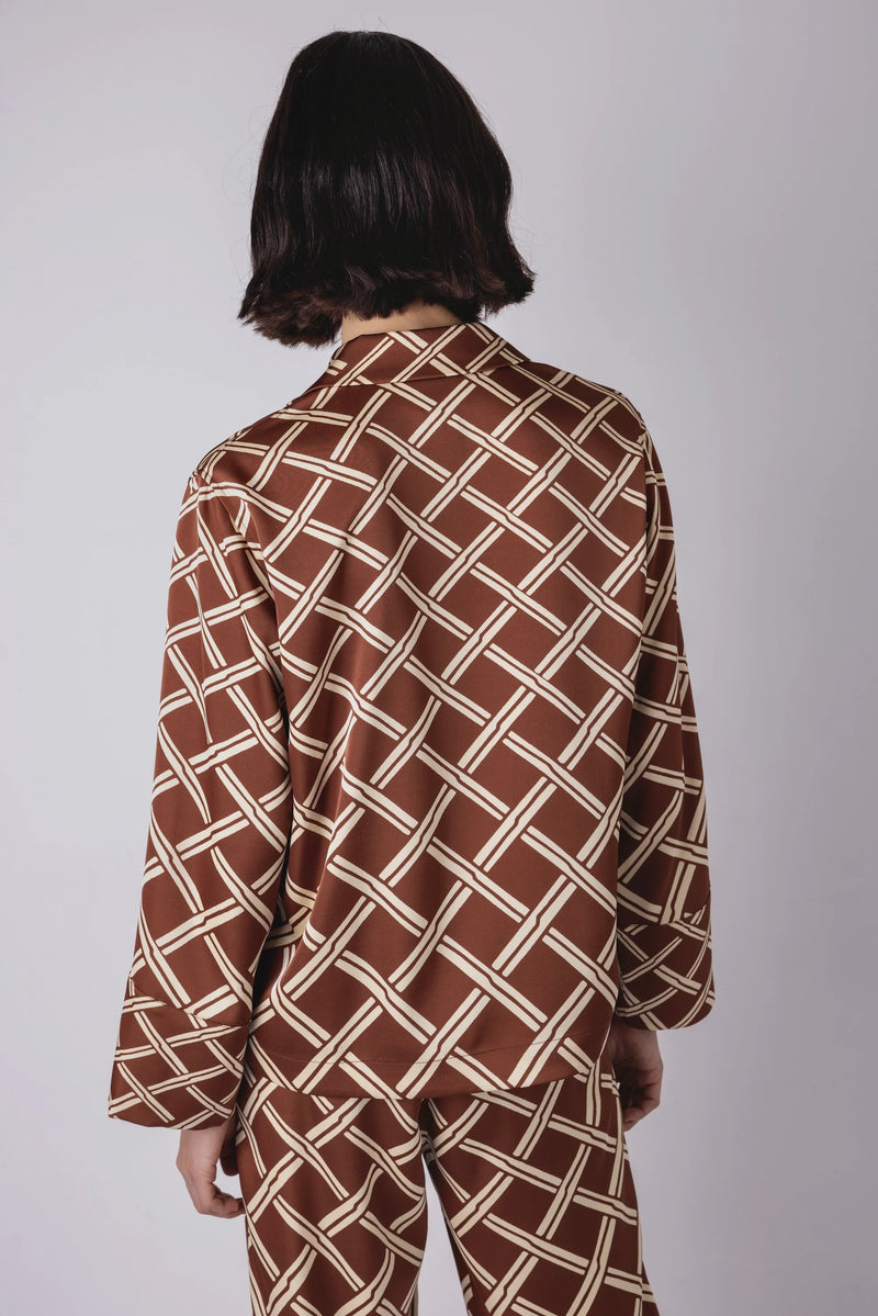 Vivre Lula Trellis Print Shirt - Caramel/Ecru