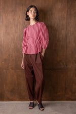 Vivere Ada Striped Organza Top - Pink/Brown