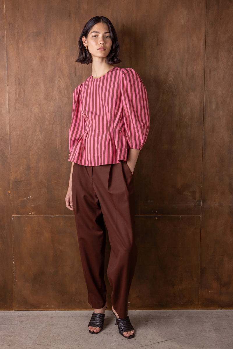 Vivere Ada Striped Organza Top - Pink/Brown