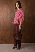 Vivere Ada Striped Organza Top - Pink/Brown