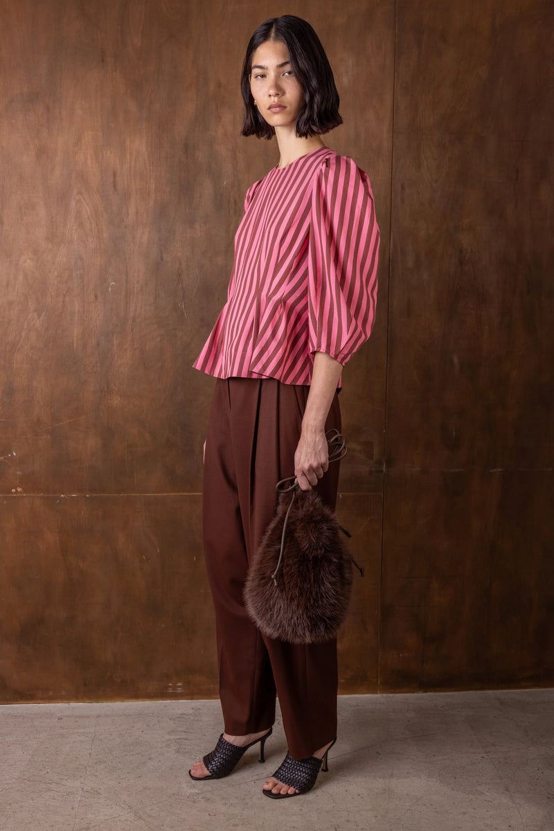 Vivere Ada Striped Organza Top - Pink/Brown