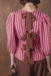Vivere Ada Striped Organza Top - Pink/Brown