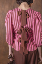 Vivere Ada Striped Organza Top - Pink/Brown