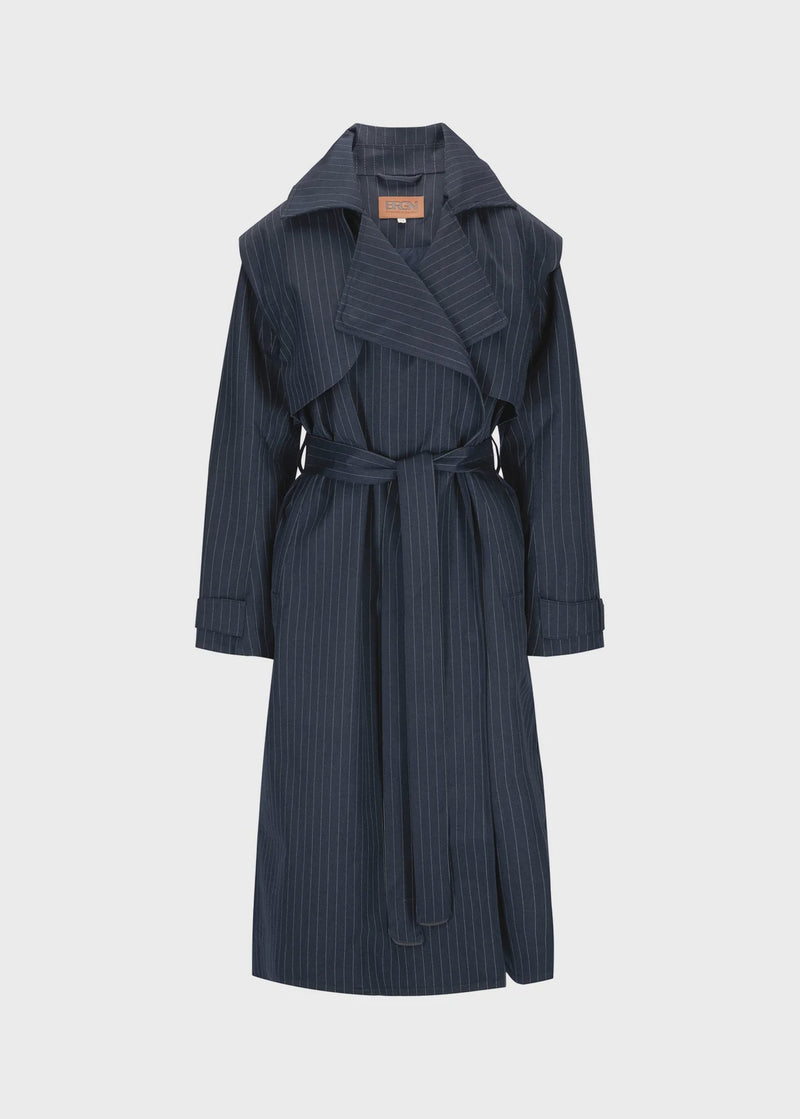 BRGN Regndrape Trench - Navy Pinstripe