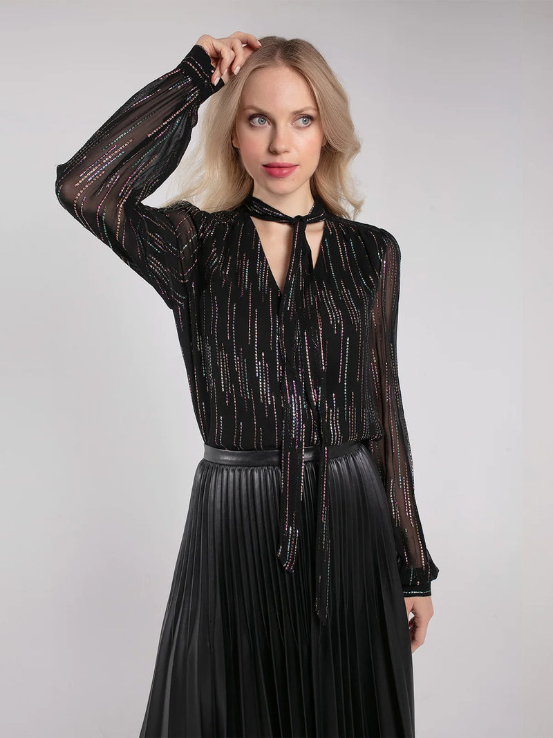Nooki Sheerin Metallic Jacquard Blouse - Black