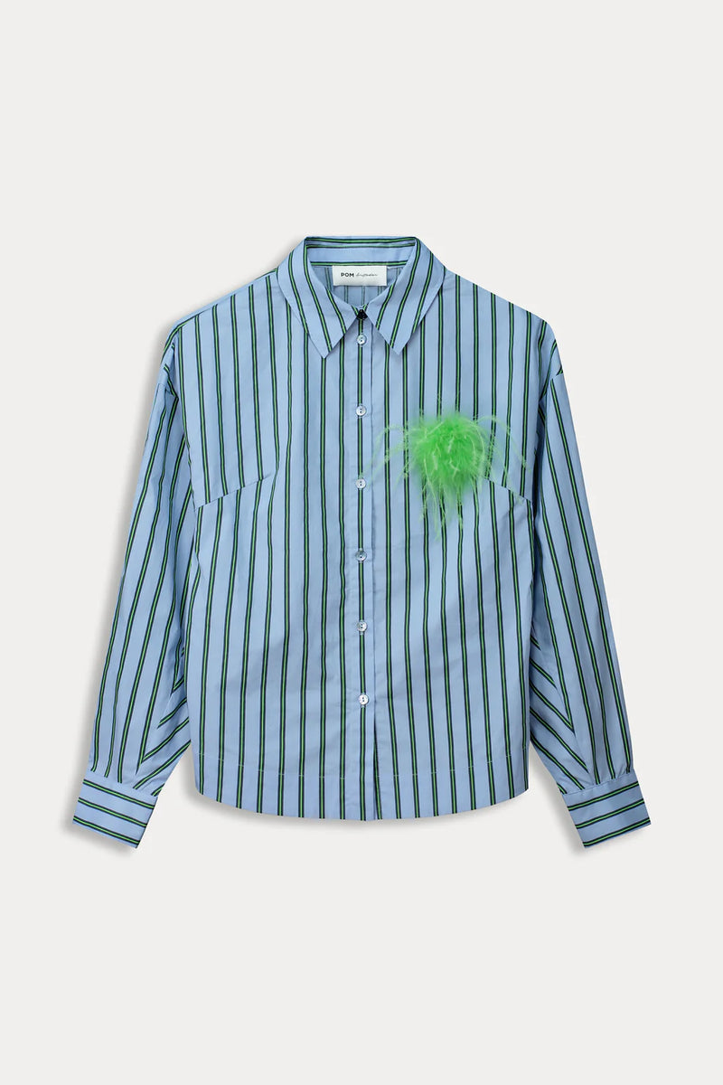 Pom Amsterdam Striped Poplin Blouse - Cloudy Blue
