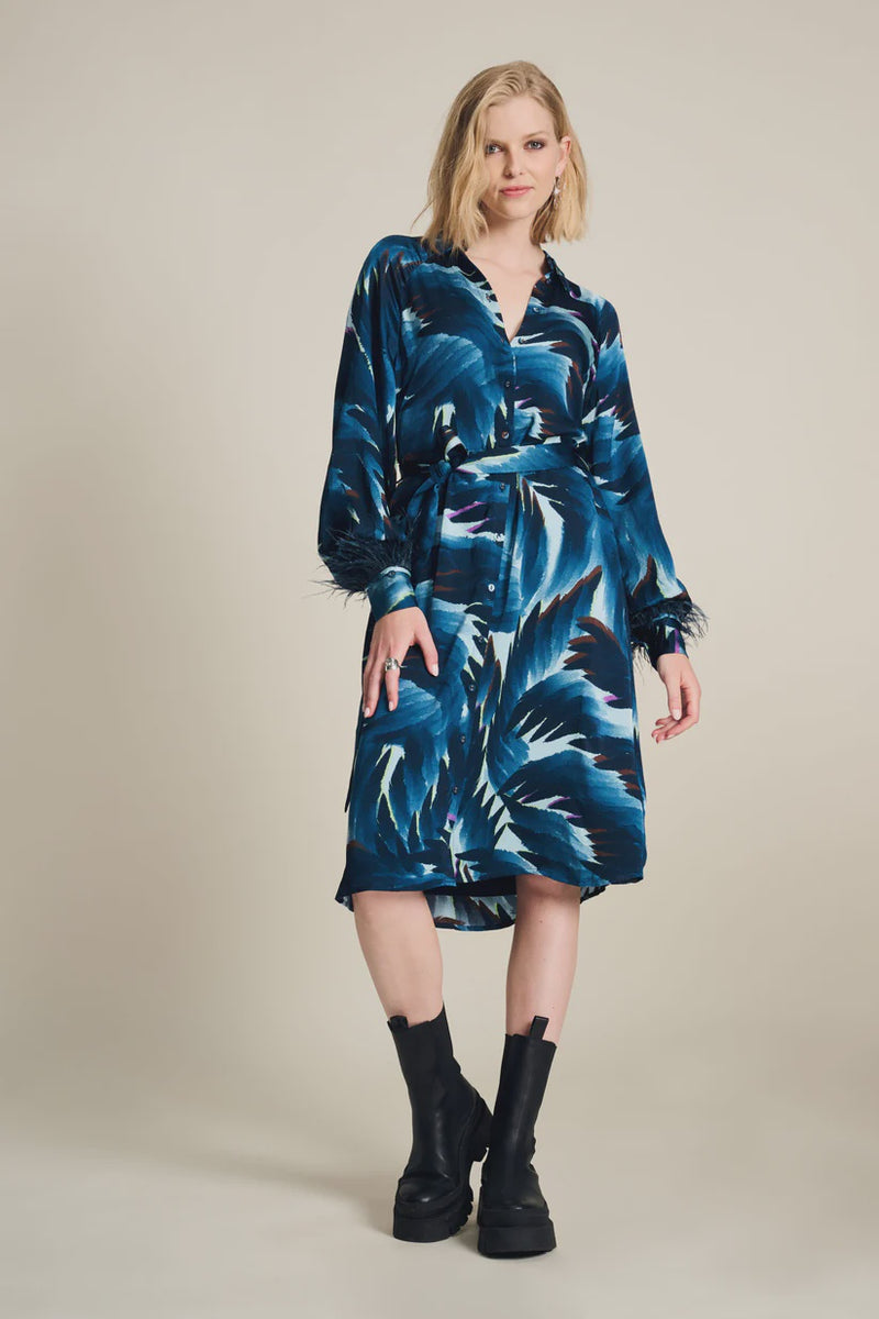 Pom Amsterdam Jada Feathers Dress - Blue