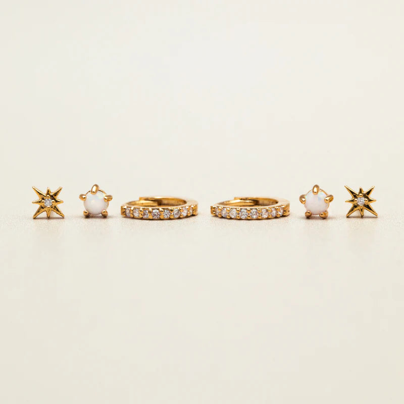 Orelia Pave Starburst & Opal Mini Micro 3 Pack Earrings