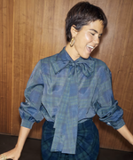 Never Fully Dressed Tartan Pussy Bow Blouse - Blue