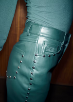 Never Fully Dressed Faux Leather Stud Jeans - Bottle Green