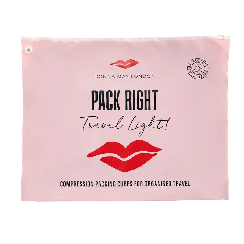 Donna May London Set of 4 Compression Packing Cubes – Khaki With Pink Leopard Interior