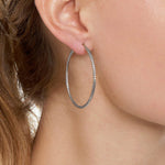 Roma Medium Diamond Cut Hoop Earrings - Silver