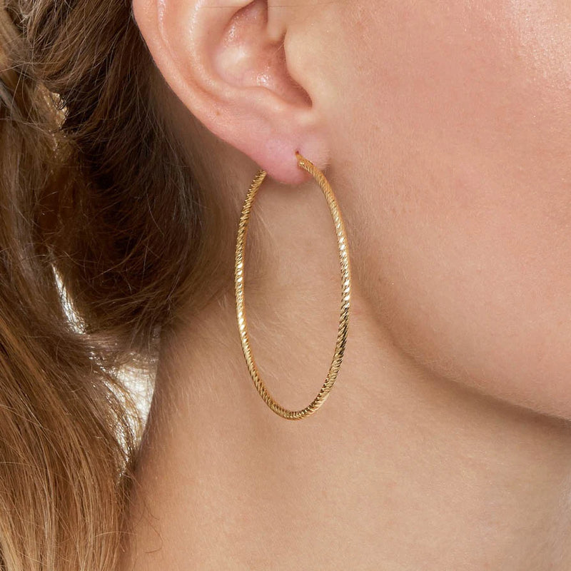 Roma Large Diamond Cut Hoop Earrings - Gold