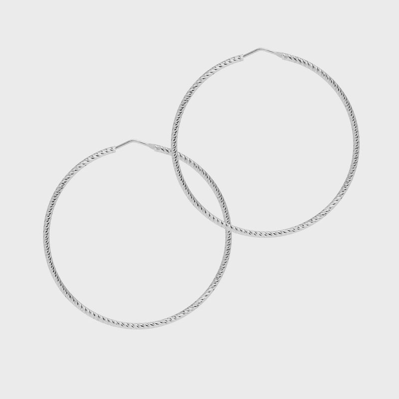 Roma Large Diamond Cut Hoop Earrings - Silver
