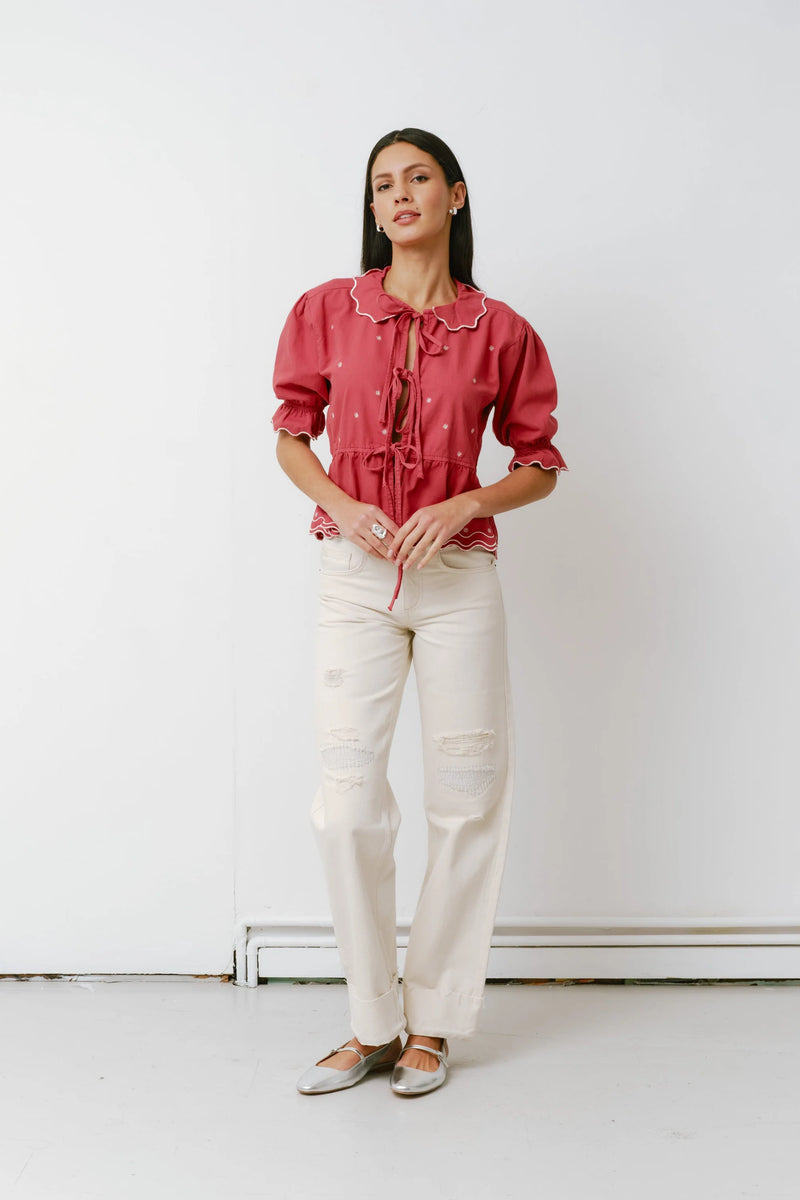 Seventy + Mochi Ana Tie Blouse - Vintage Red