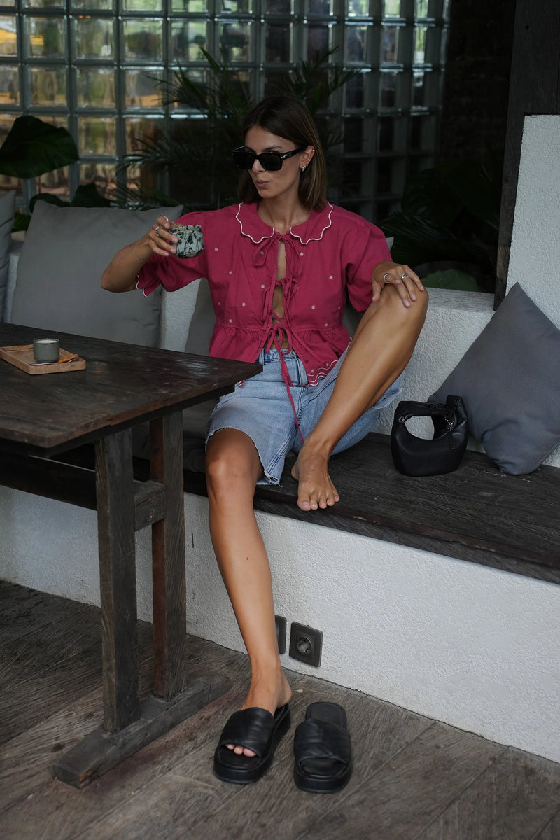 Seventy + Mochi Ana Tie Blouse - Vintage Red
