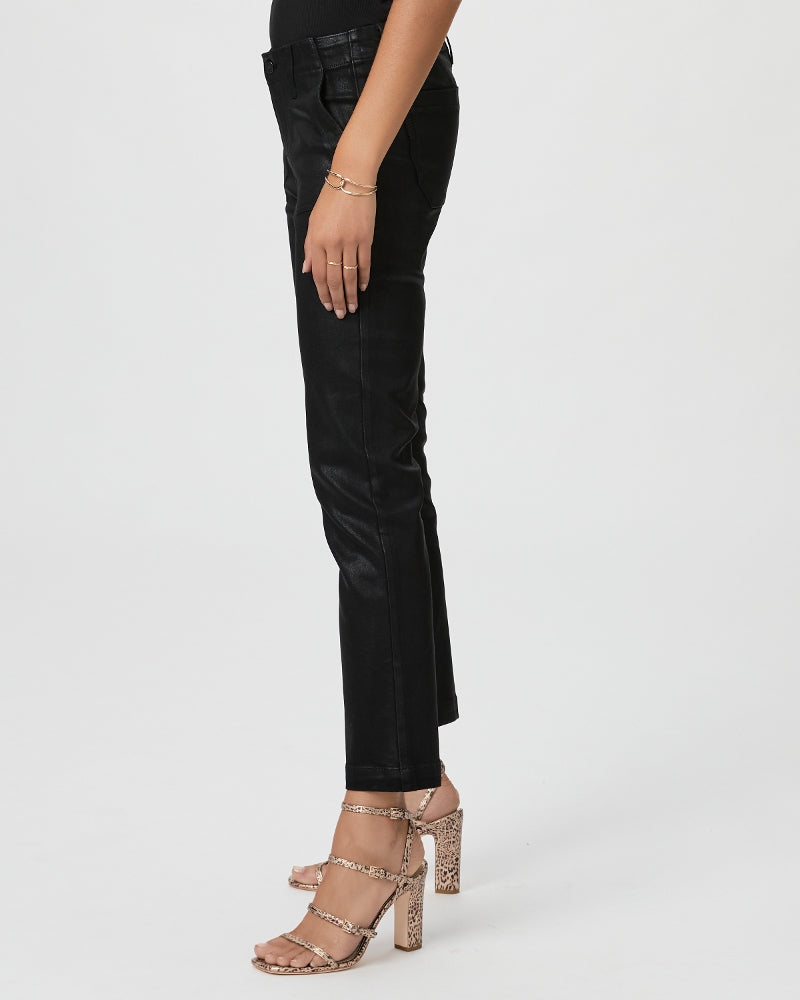 Paige Mayslie Straight Ankle Jeans - Black Fog Luxe Coated
