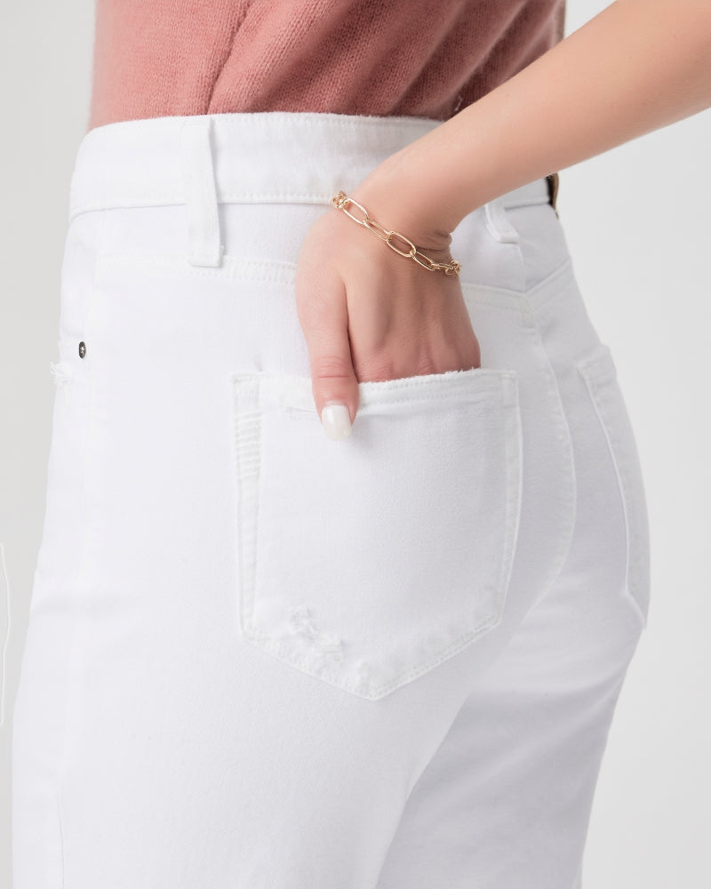 Paige High Rise Brigitte Raw Hem Jeans - White Noise Distressed