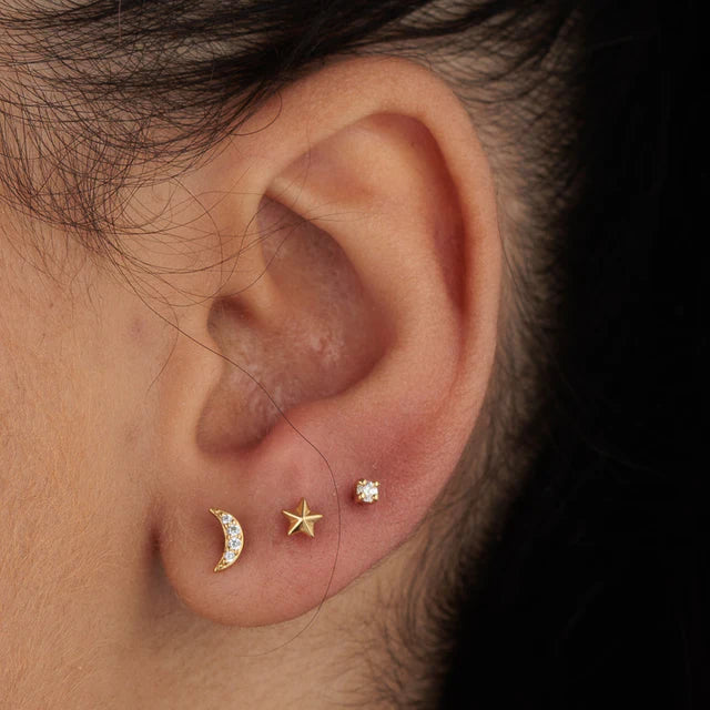 Scream Pretty Sparkling Moon Single Flat Back Earring - Gold