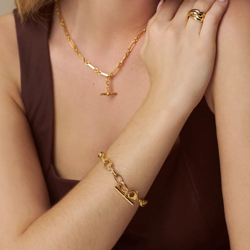 Orelia Oval Link T-Bar Drop Bracelet - Gold