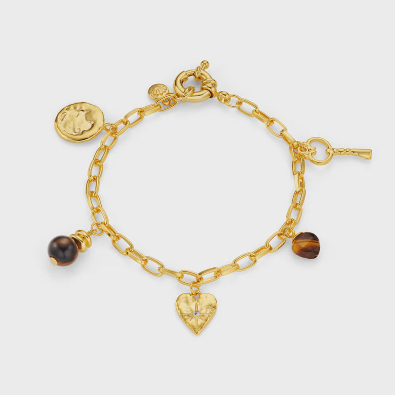 Orelia Mixed Charm & Tigers Eye Bracelet - Gold