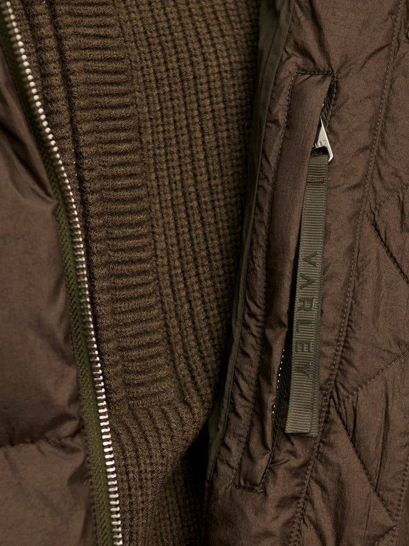 Varley Katya Long Down Puffer Coat - Dark Olive Metallic