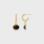 Orelia Semi Precious Tiger's Eye Drop Hoop Earrings - Gold