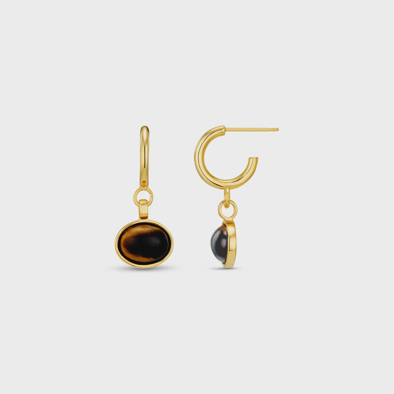 Orelia Semi Precious Tiger's Eye Drop Hoop Earrings - Gold