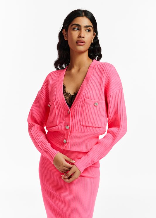 Essentiel Antwerp Essai Ribbed Knitted Cardigan - Neon Pink