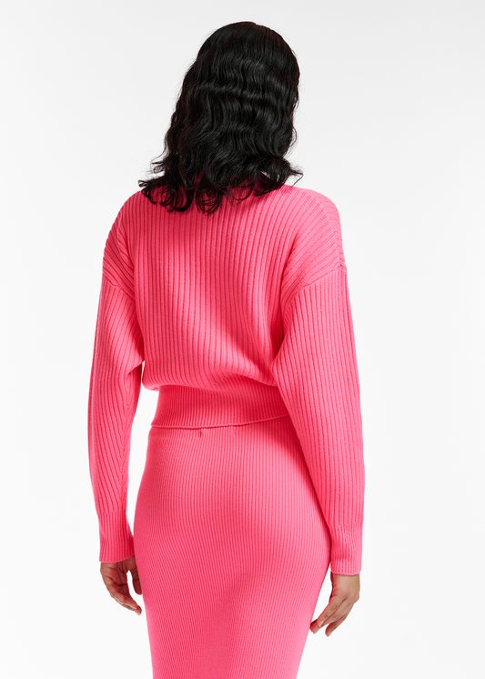 Essentiel Antwerp Essai Ribbed Knitted Cardigan - Neon Pink