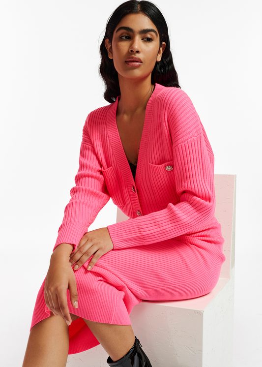 Essentiel Antwerp Essai Ribbed Knitted Cardigan - Neon Pink