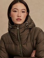 Varley Katya Long Down Puffer Coat - Dark Olive Metallic